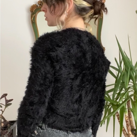 Brandy Melville Black Furry Fuzzy Crop Sweater - Picture 7 of 12